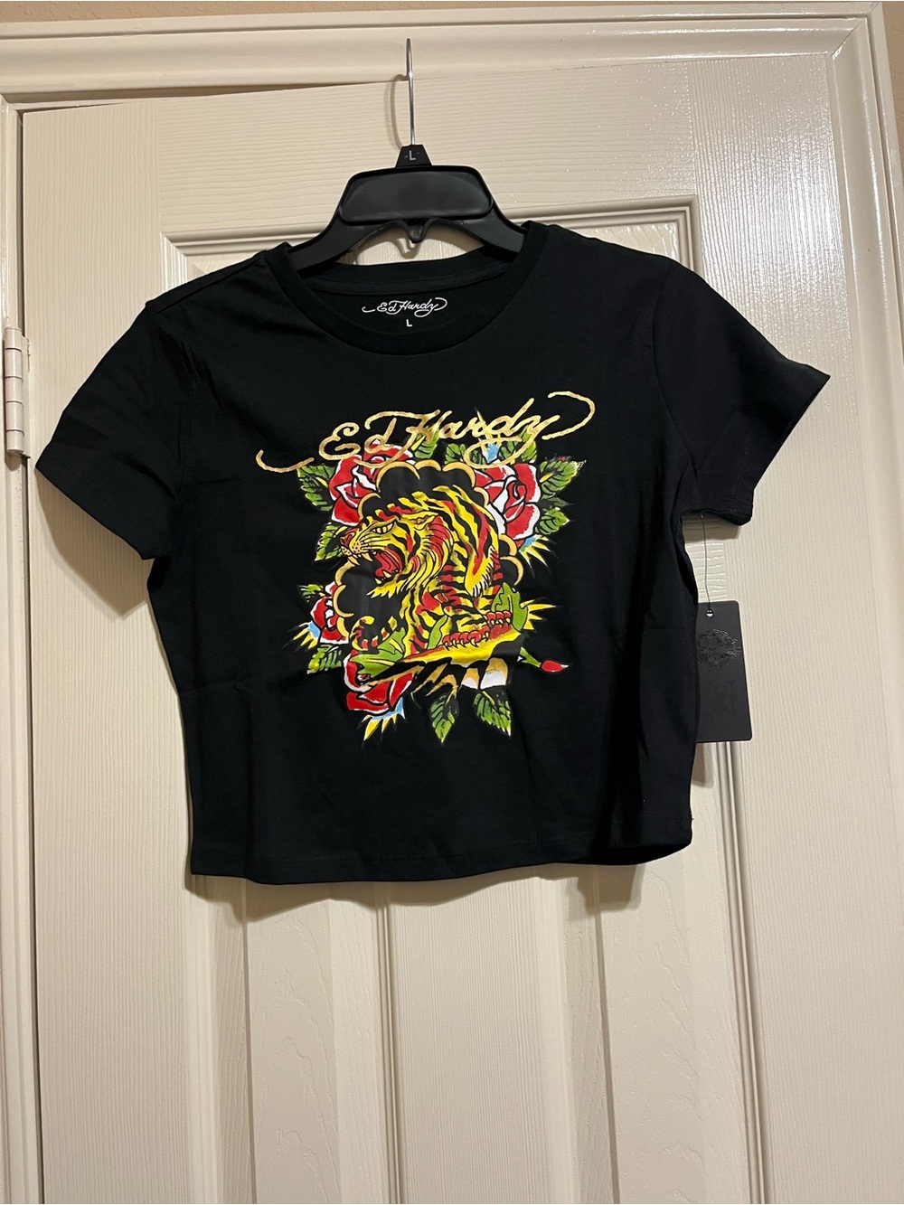 Ed Hardy Black Tee with Yellow & Red Tiger Graphic